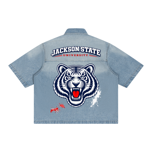 JSU Vintage Wash Boxy Short Denim Shirt