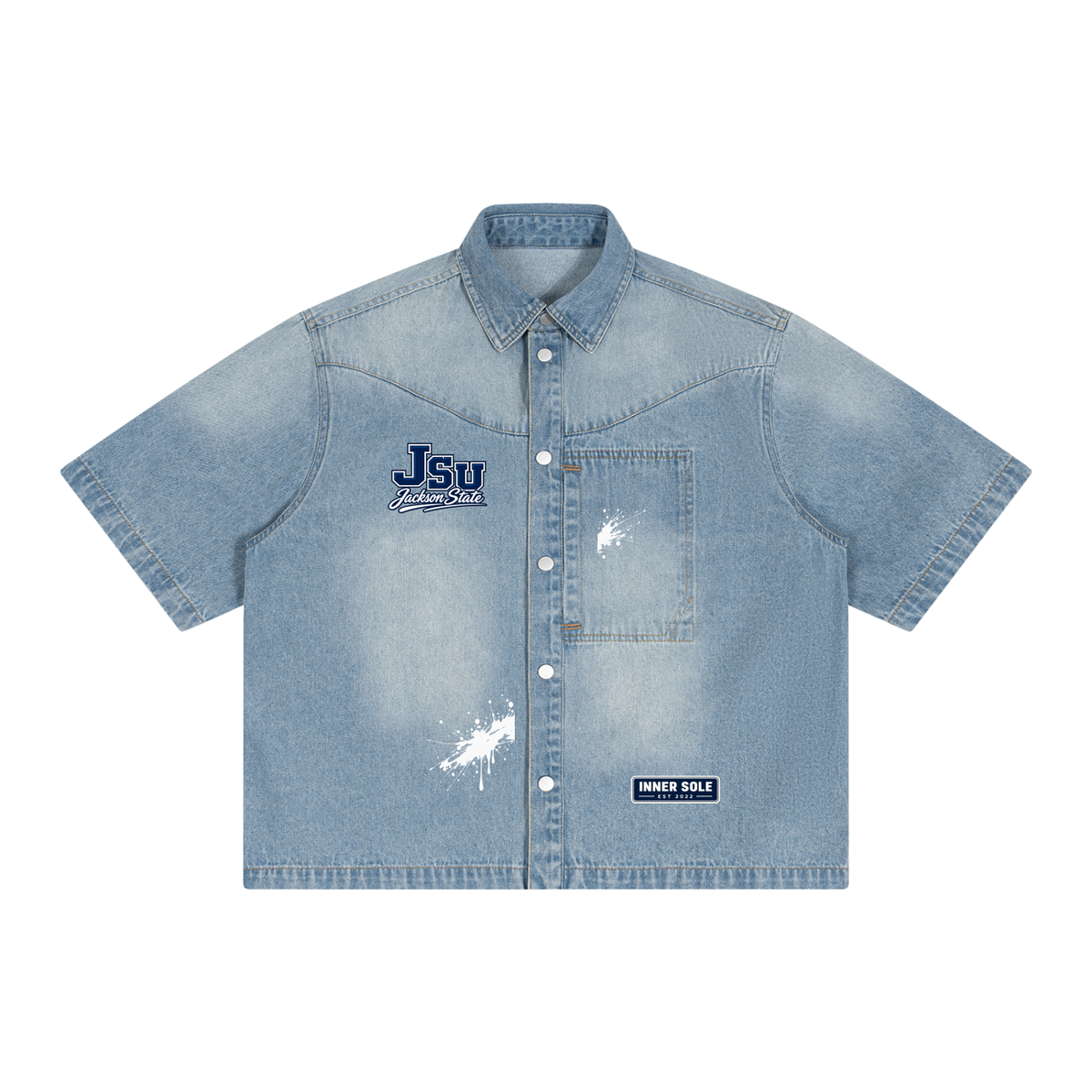 JSU Vintage Wash Boxy Short Denim Shirt