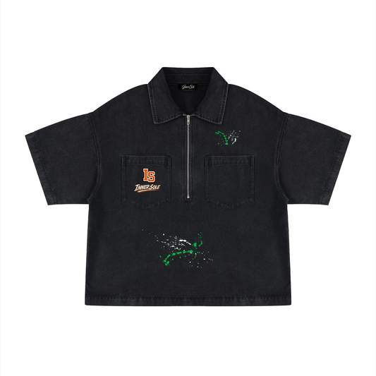 Deeply Rooted Denim Boxy Quarter-Zip